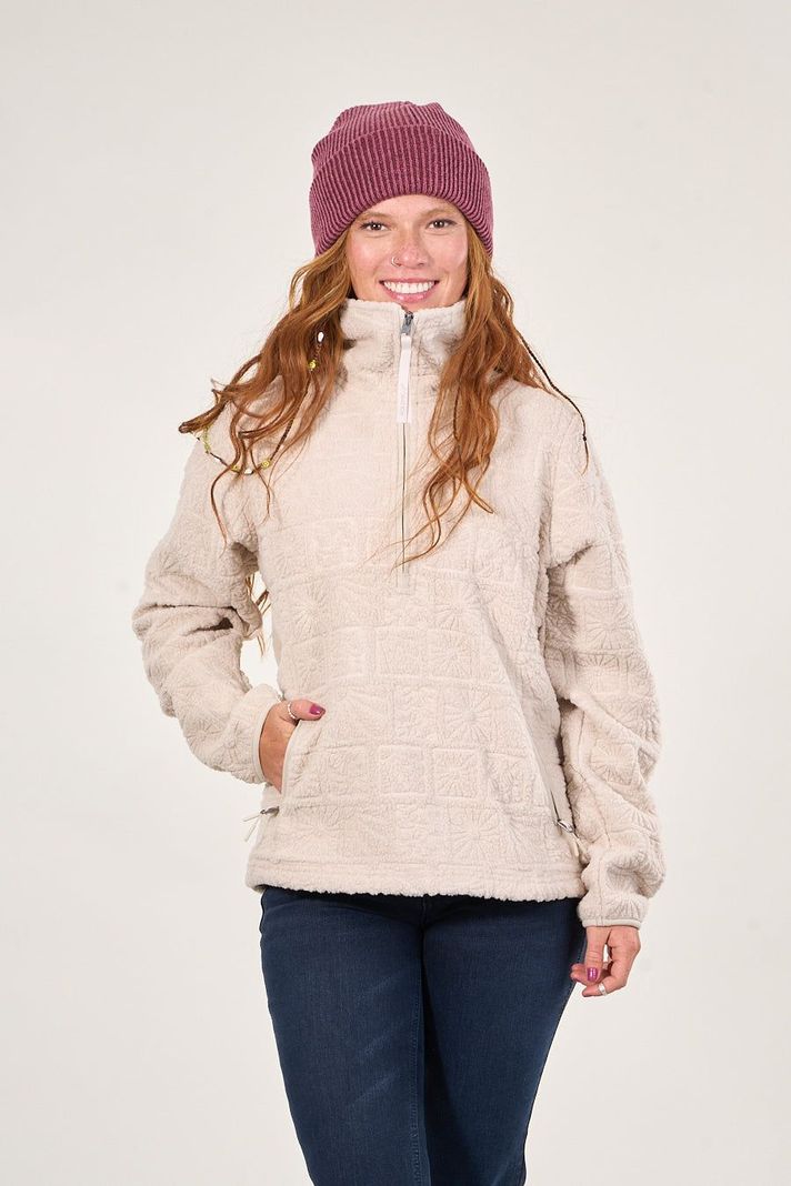 Poleron sherpa hot print medio cierre Crudo mujer Polemic-4