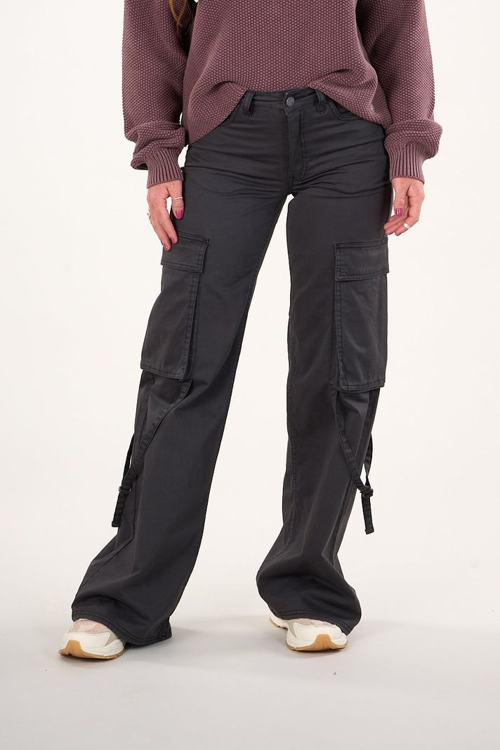 Pantalon cargo Twill wide leg Negro VW4720 Mujer Polemic-1