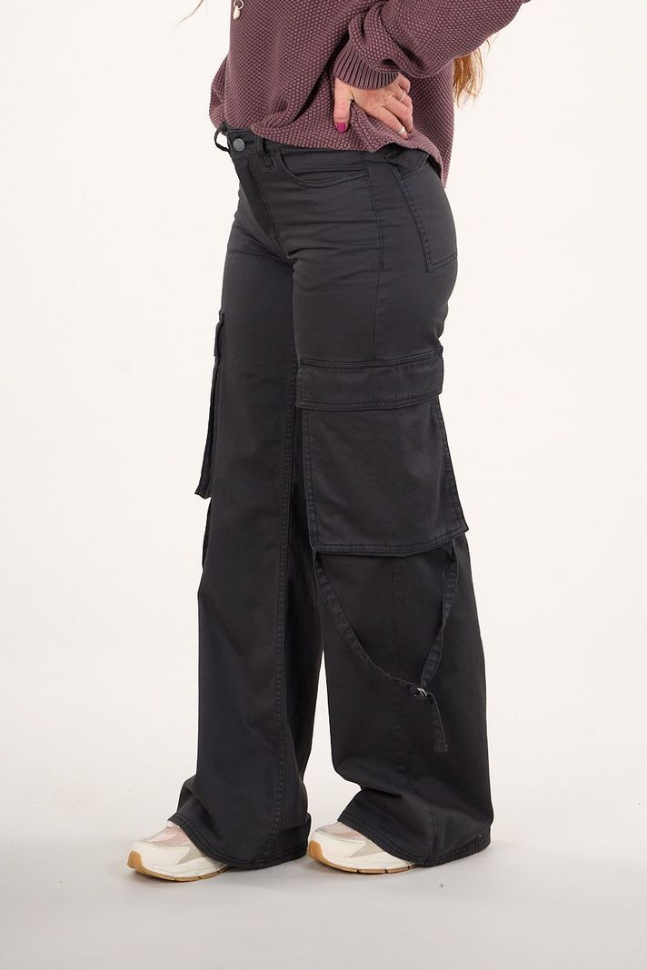 Pantalon cargo Twill wide leg Negro VW4720 Mujer Polemic-2