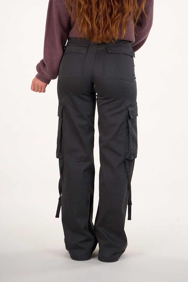 Pantalon cargo Twill wide leg Negro VW4720 Mujer Polemic-3