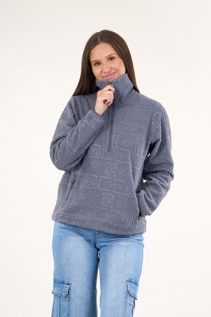 Poleron sherpa hot print medio cierre Azul mujer Polemic-0
