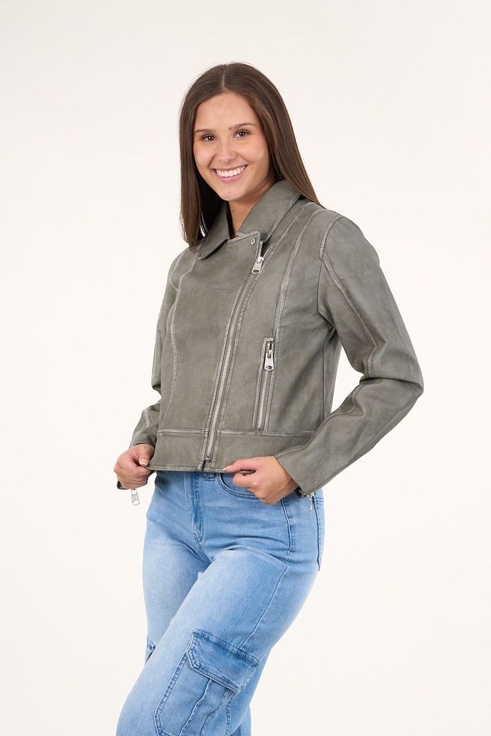 Chaqueta biker PU procesada Verde VW9748 Polemic-0