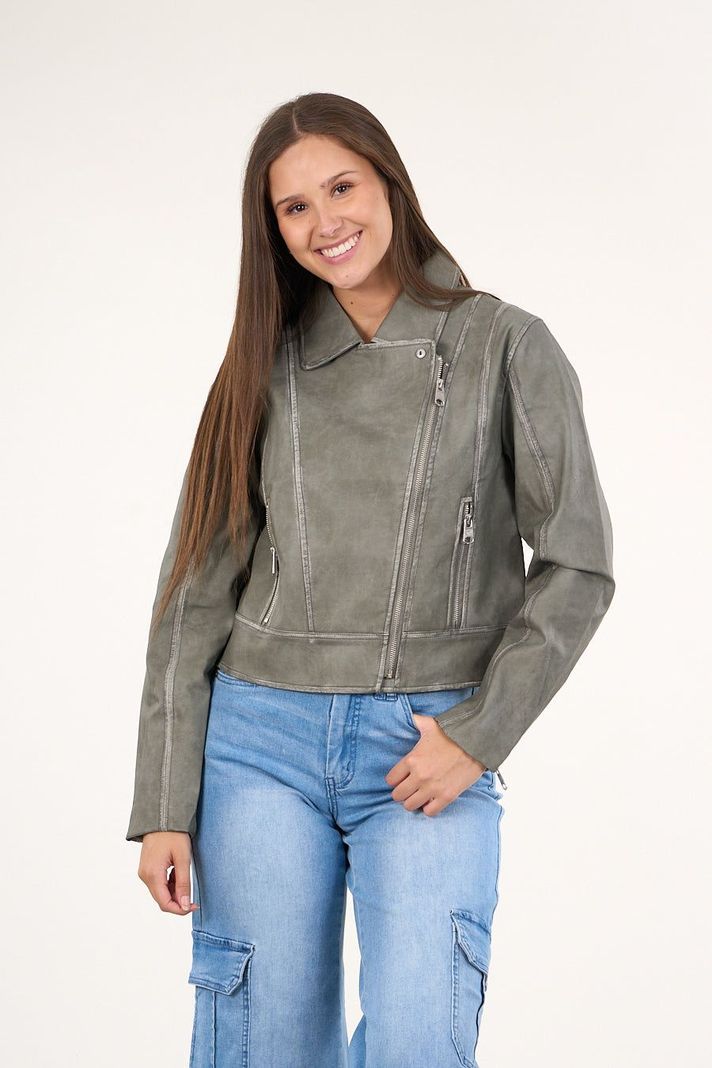 Chaqueta biker PU procesada Verde VW9748 Polemic-1