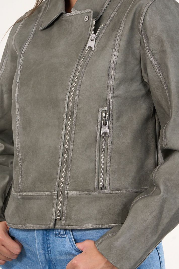 Chaqueta biker PU procesada Verde VW9748 Polemic-3