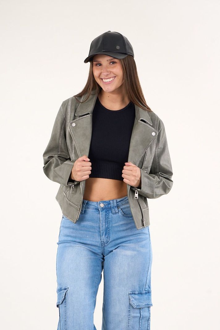 Chaqueta biker PU procesada Verde VW9748 Polemic-4