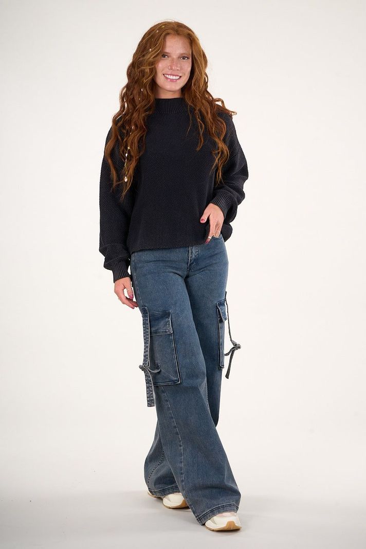 Pantalon cargo Denim wide leg Azul VW4722 Mujer Polemic-0