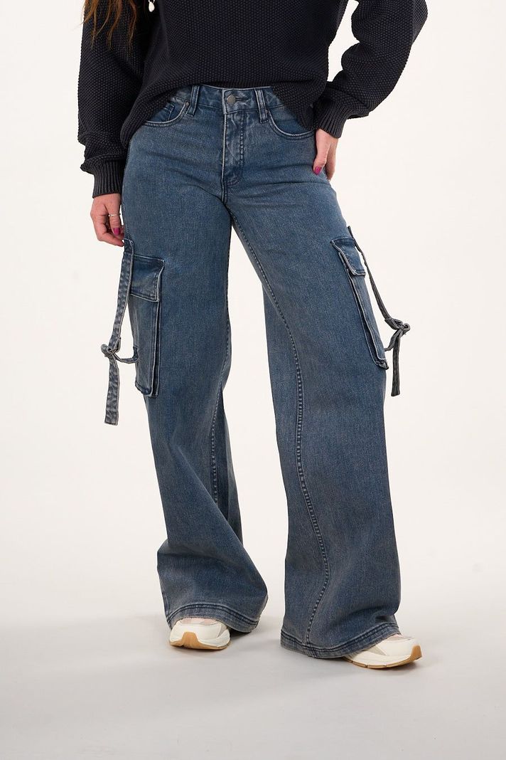 Pantalon cargo Denim wide leg Azul VW4722 Mujer Polemic-1