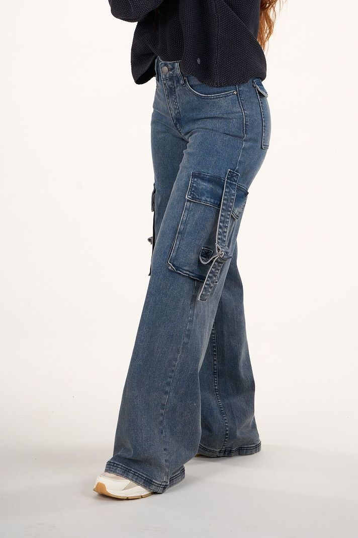 Pantalon cargo Denim wide leg Azul VW4722 Mujer Polemic-2