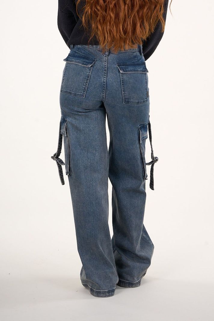 Pantalon cargo Denim wide leg Azul VW4722 Mujer Polemic-3