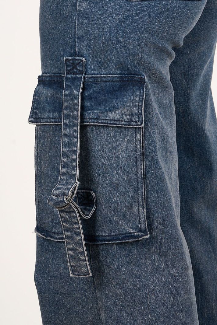 Pantalon cargo Denim wide leg Azul VW4722 Mujer Polemic-4