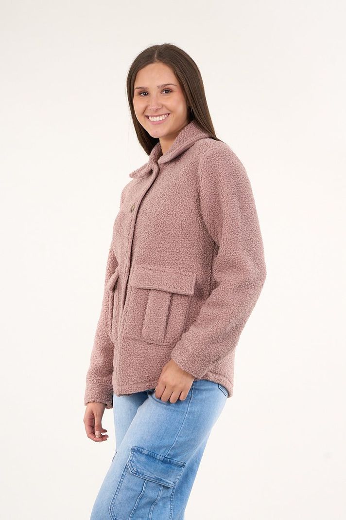 Sobrecamisa sherpa con bolsillos cargo Palo Rosa mujer Polemic-1