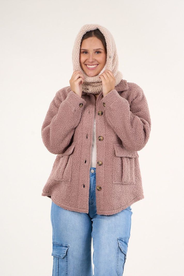 Sobrecamisa sherpa con bolsillos cargo Palo Rosa mujer Polemic-4