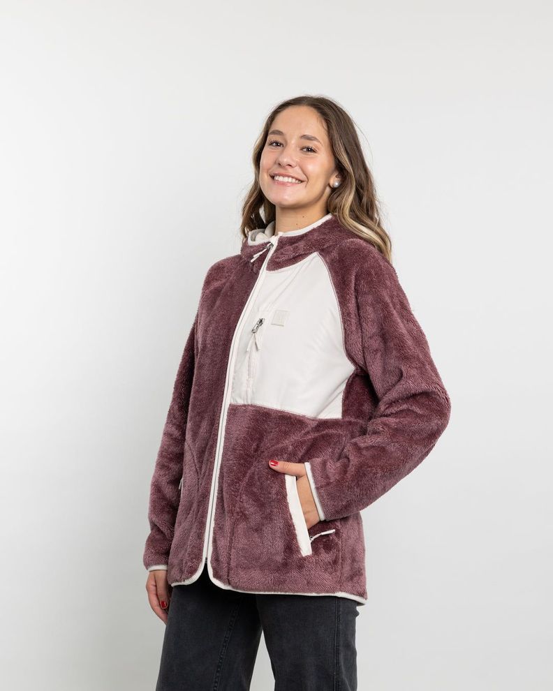 Poleron mujer Polar Shaggy Bonded con gorro Burdeo Polemic