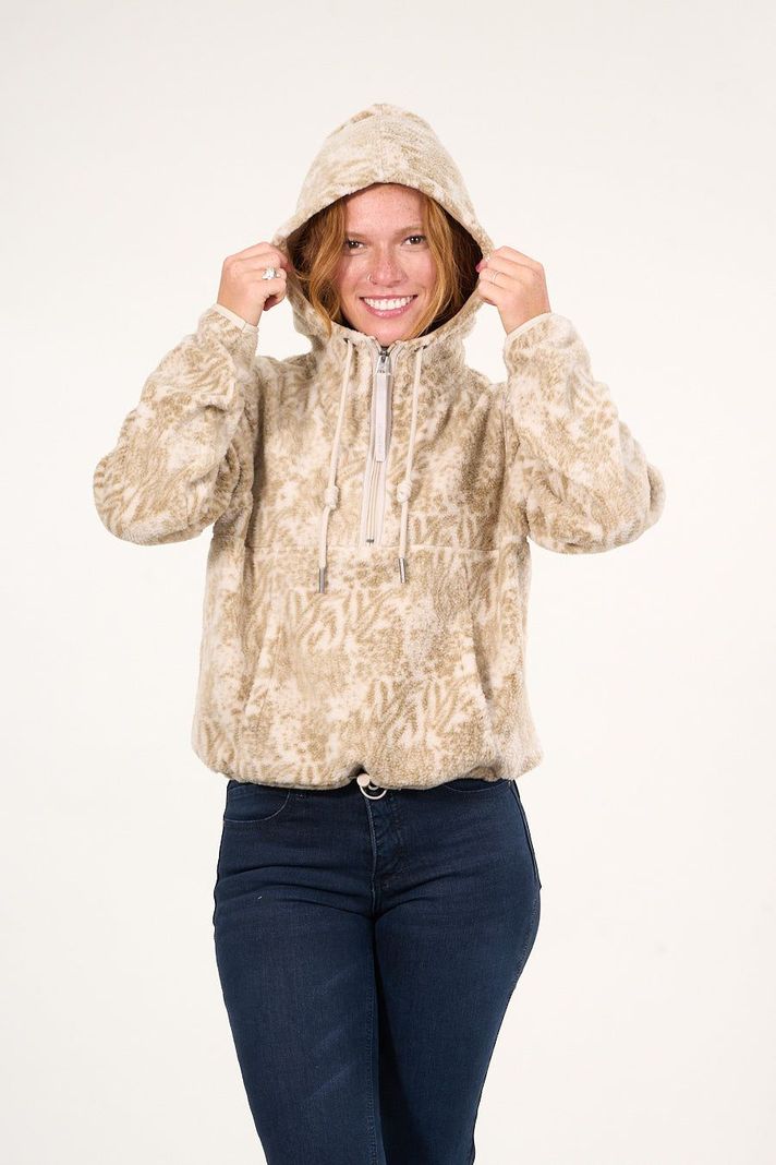 Poleron polar full print medio cierre Beige mujer Polemic-1