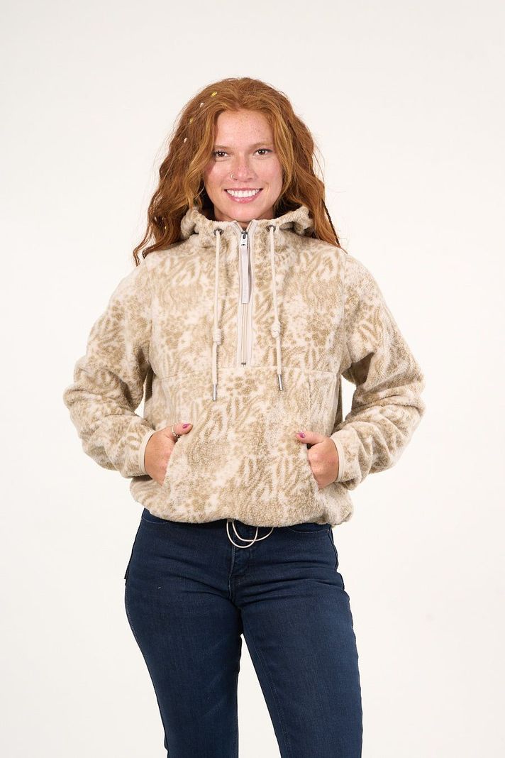 Poleron polar full print medio cierre Beige mujer Polemic-2