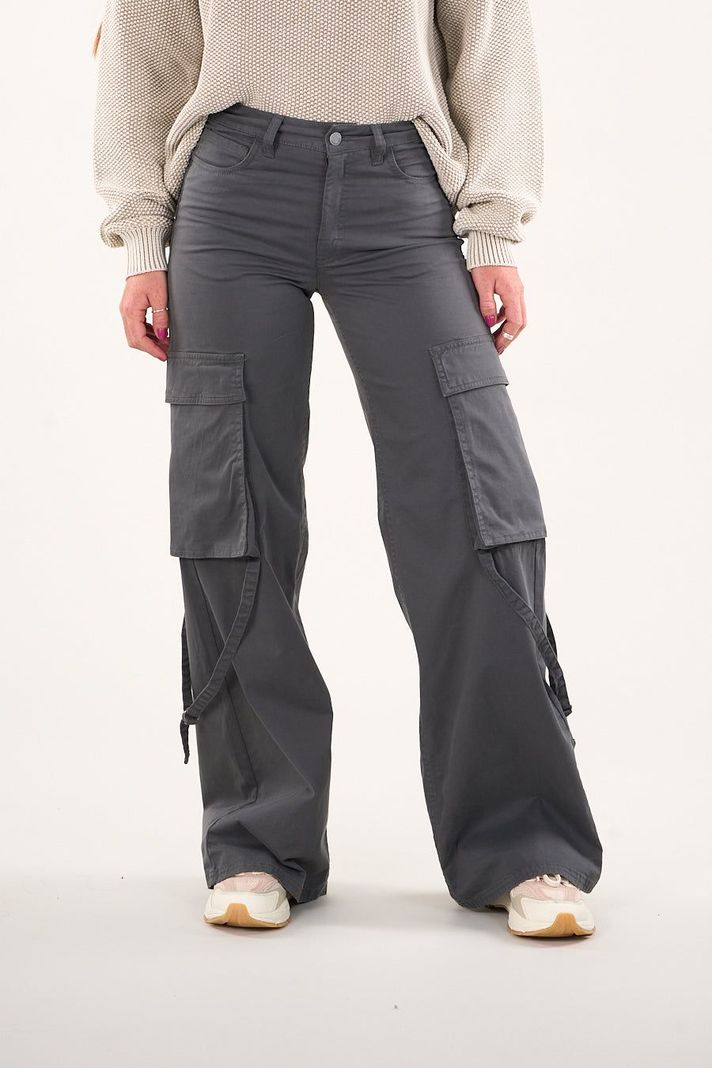 Pantalon cargo Twill wide leg Gris VW4721 Mujer Polemic-1