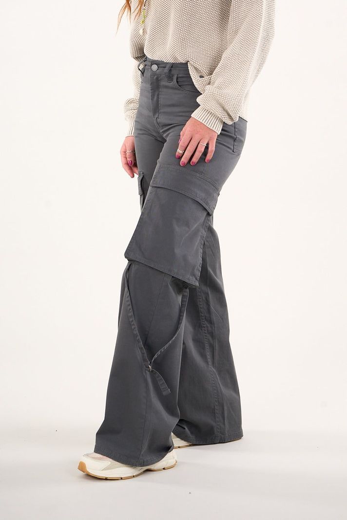 Pantalon cargo Twill wide leg Gris VW4721 Mujer Polemic-2