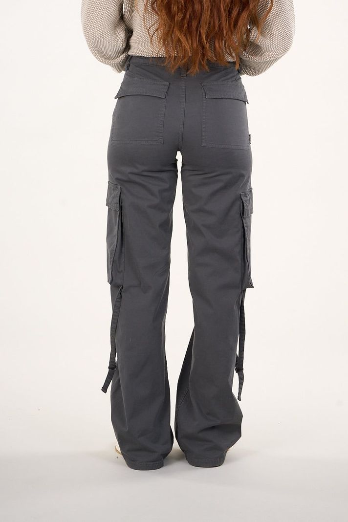 Pantalon cargo Twill wide leg Gris VW4721 Mujer Polemic-3
