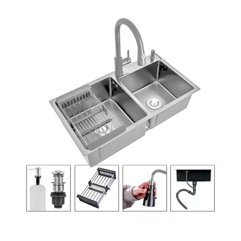 Lavaplatos 78x43cm Con Llave 2 Modos Accesorios Cromado-0