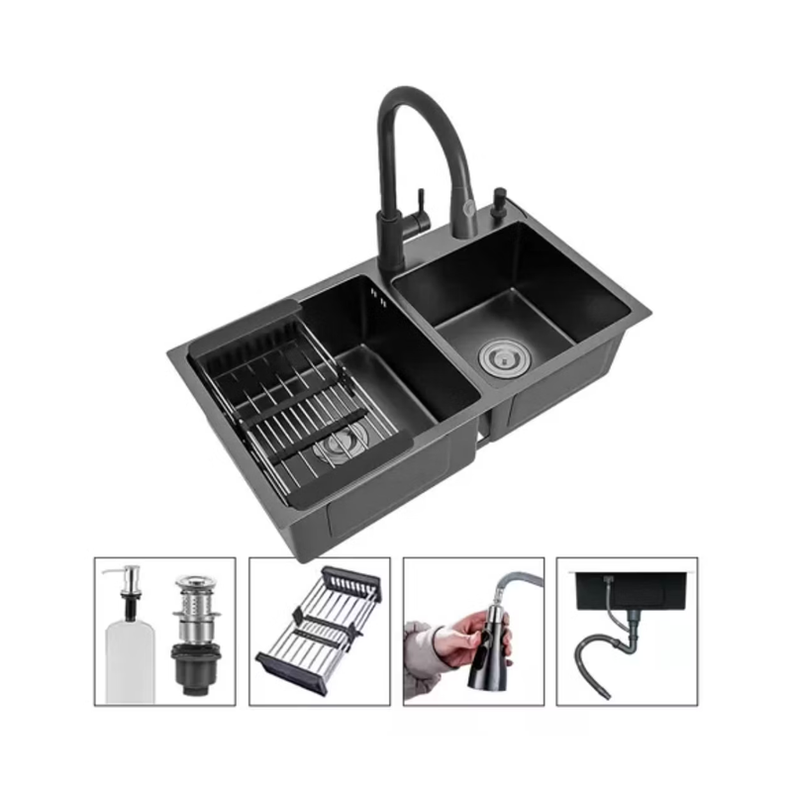Lavaplatos 78x43cm Con Llave 2 Modos Accesorios Negro-0