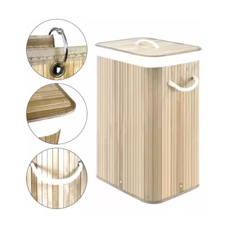 Cesto Canasto Ropa Sucia Bambu Whitmor 60Cm Con Tapa Y Asa Bambu Claro-1