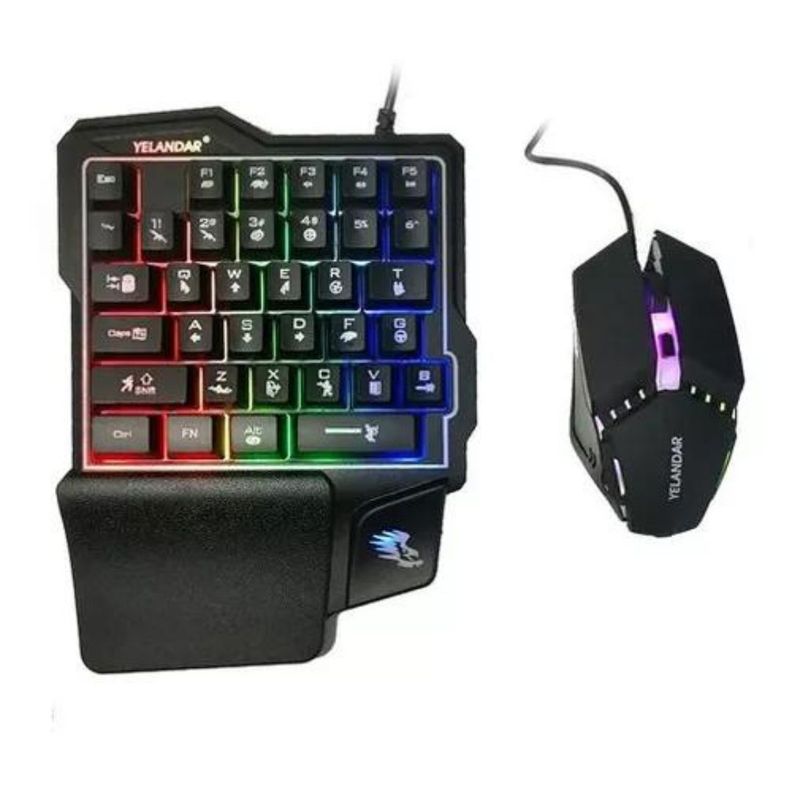 Kit Teclado Una Mano Mouse Gamer Celular Yelandar N3000 Rgb-0
