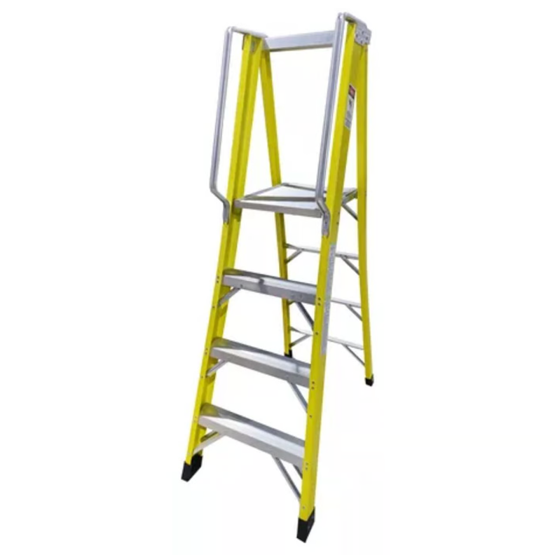 Escalera Industrial Plataforma Fibra De Vidrio 4 Peldaños Amarilla-0