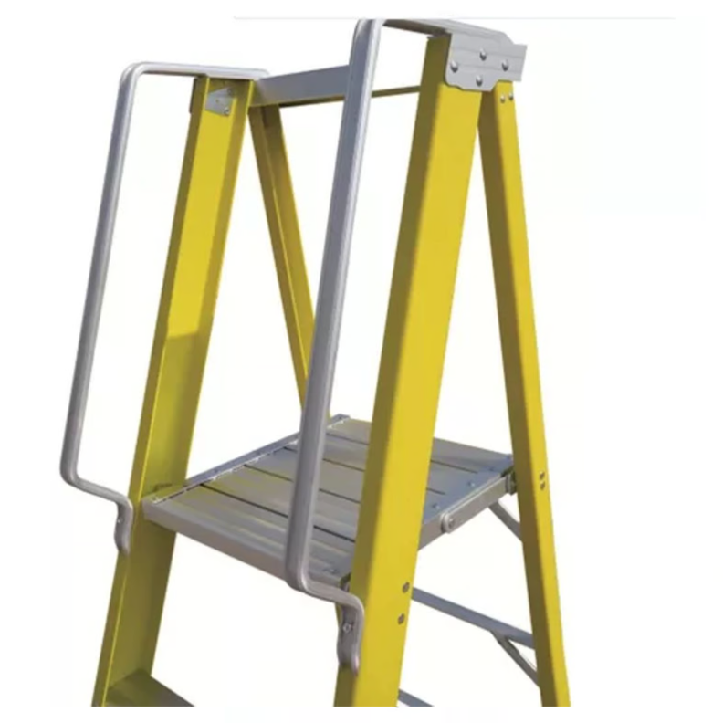 Escalera Industrial Plataforma Fibra De Vidrio 4 Peldaños Amarilla-1