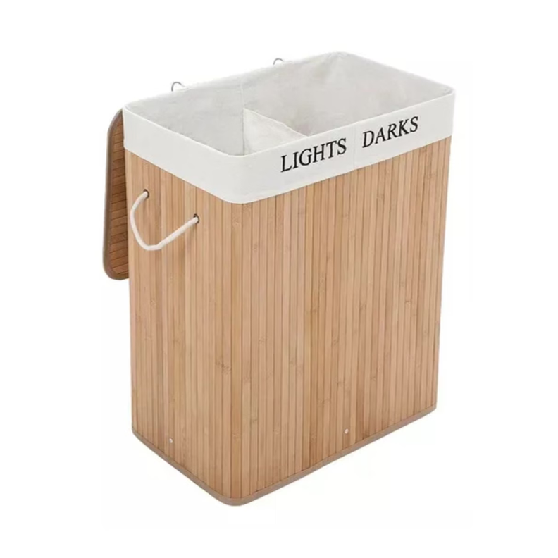 Cesto Canasto De Bambu Para Ropa Doble 65cm Grande Con Tapa Claro-0