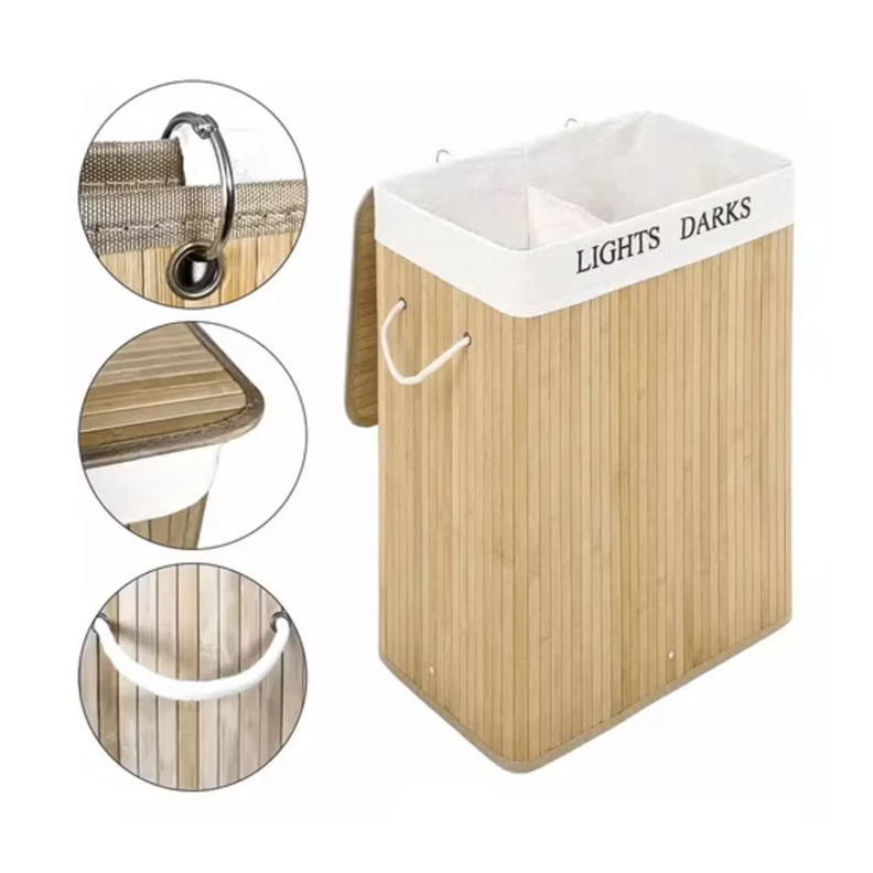 Cesto Canasto De Bambu Para Ropa Doble 65cm Grande Con Tapa Claro-1