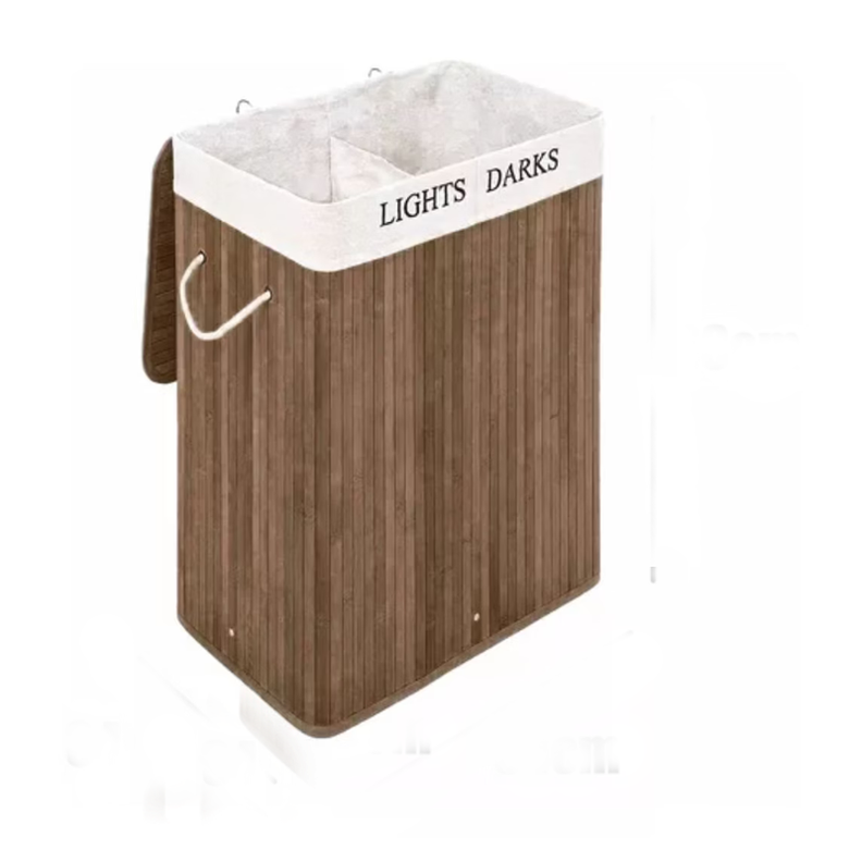 Cesto Canasto De Bambu Para Ropa Doble 65cm Grande Con Tapa Oscuro-0