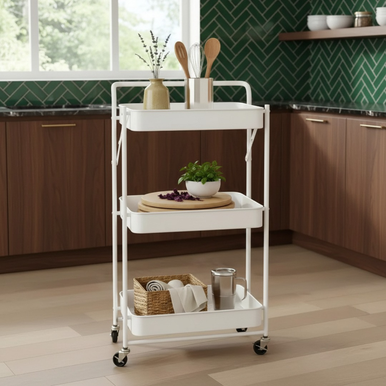 Carro Plegable Carrito Organizador Estante Con Rueda Multi Blanco