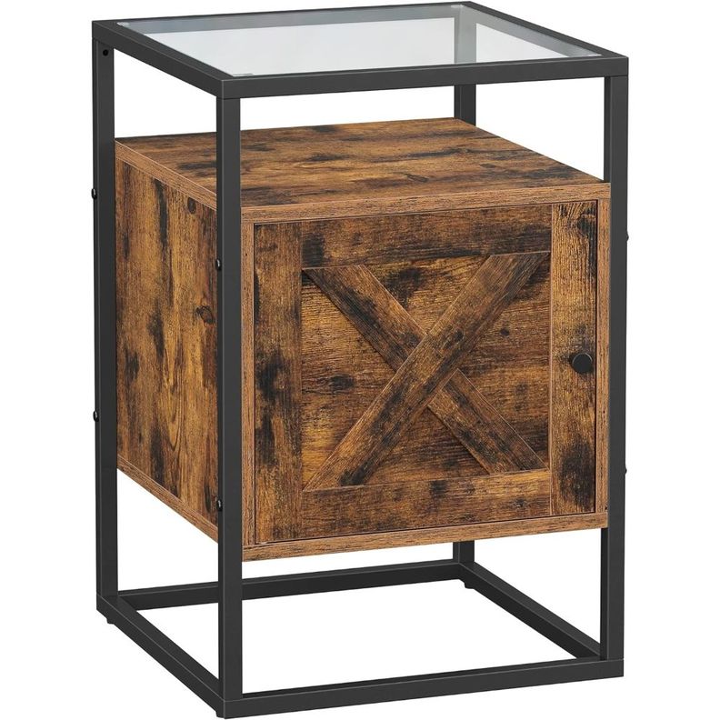 Mesa Lateral Auxiliar Velador Madera y Vidrio Bettna-0