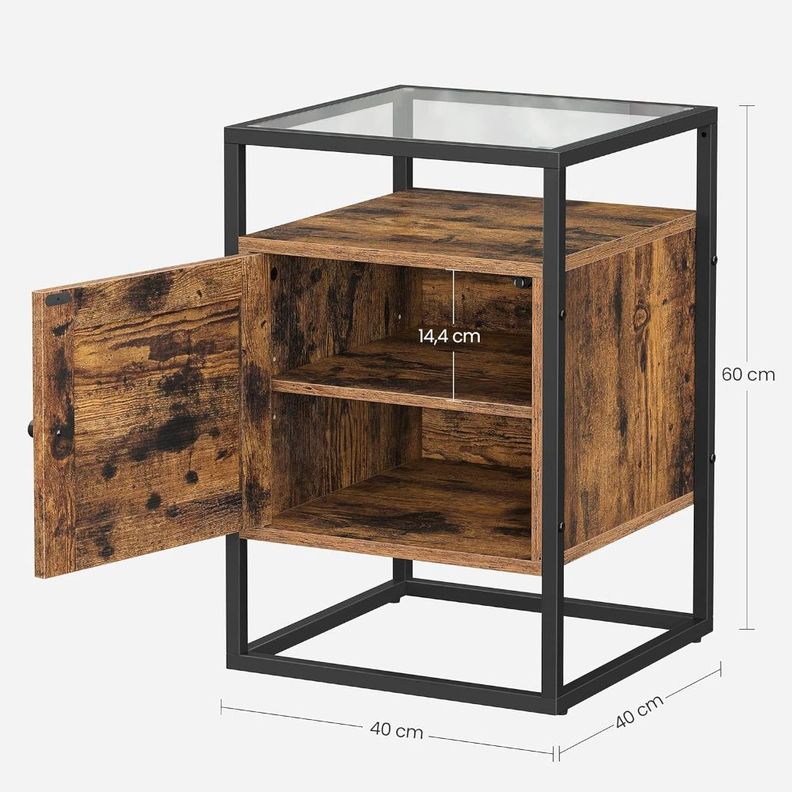 Mesa Lateral Auxiliar Velador Madera y Vidrio Bettna-2