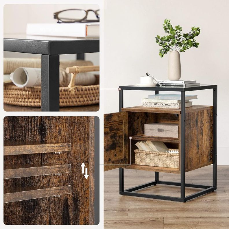 Mesa Lateral Auxiliar Velador Madera y Vidrio Bettna-3