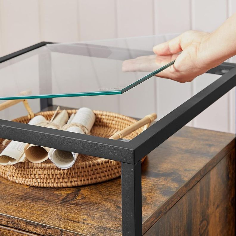 Mesa Lateral Auxiliar Velador Madera y Vidrio Bettna-4