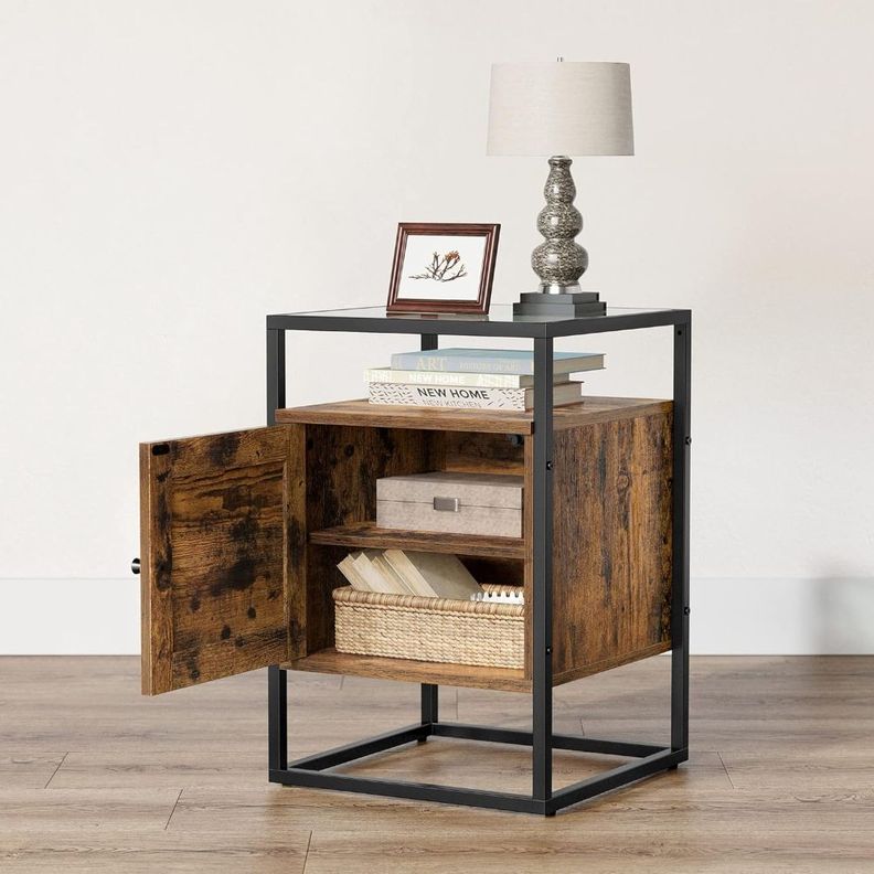 Mesa Lateral Auxiliar Velador Madera y Vidrio Bettna-6