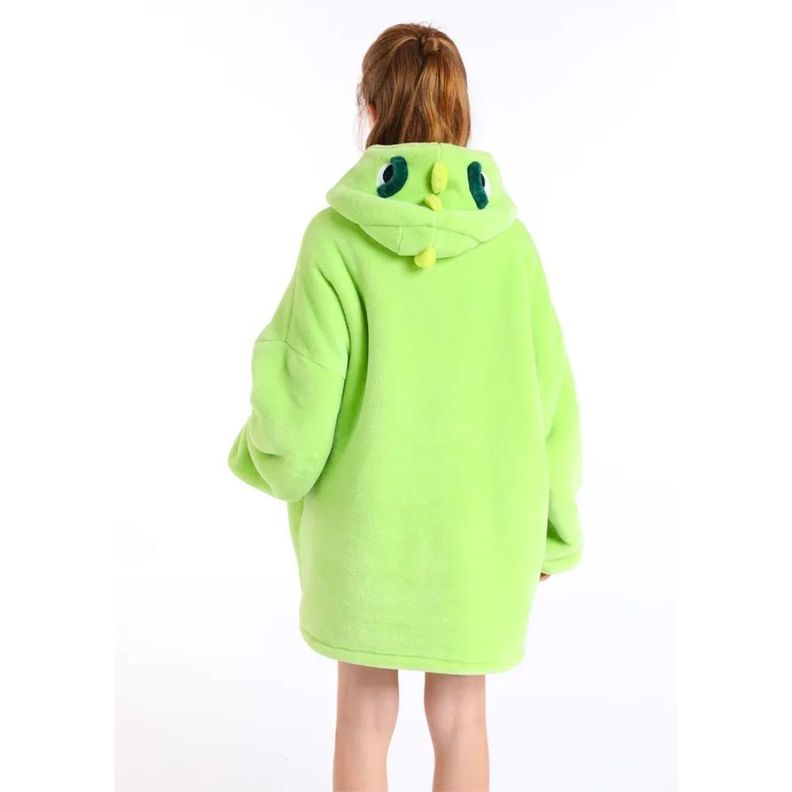 Manta con Capucha Suave Poncho Poleron Niño Verde Dinosaurio-1