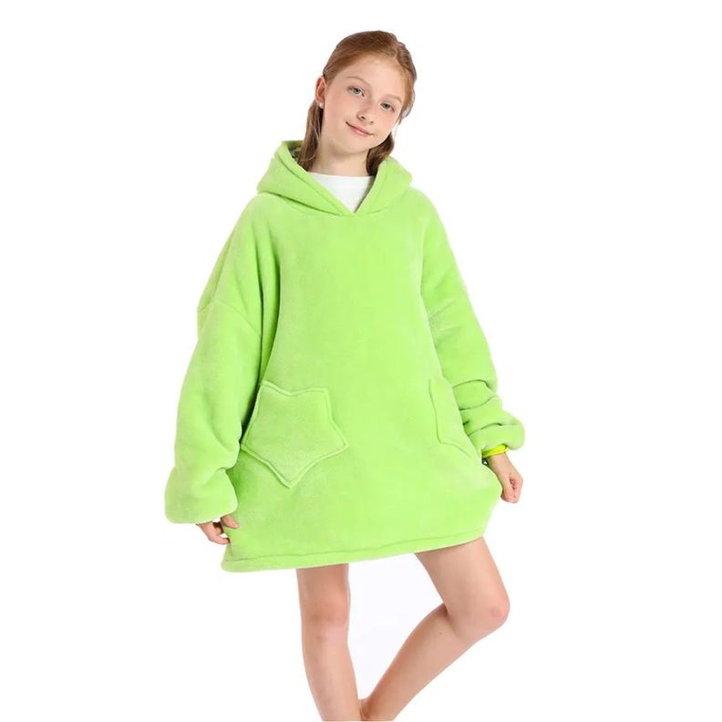 Manta con Capucha Suave Poncho Poleron Niño Verde Dinosaurio-2