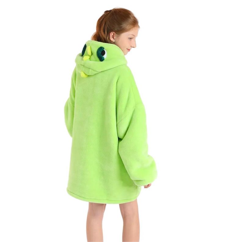 Manta con Capucha Suave Poncho Poleron Niño Verde Dinosaurio-3