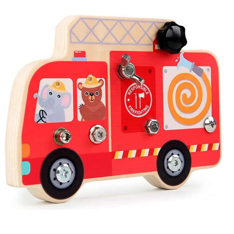 Camion de Bombero Madera para Atornillar Juguete Didáctico-1