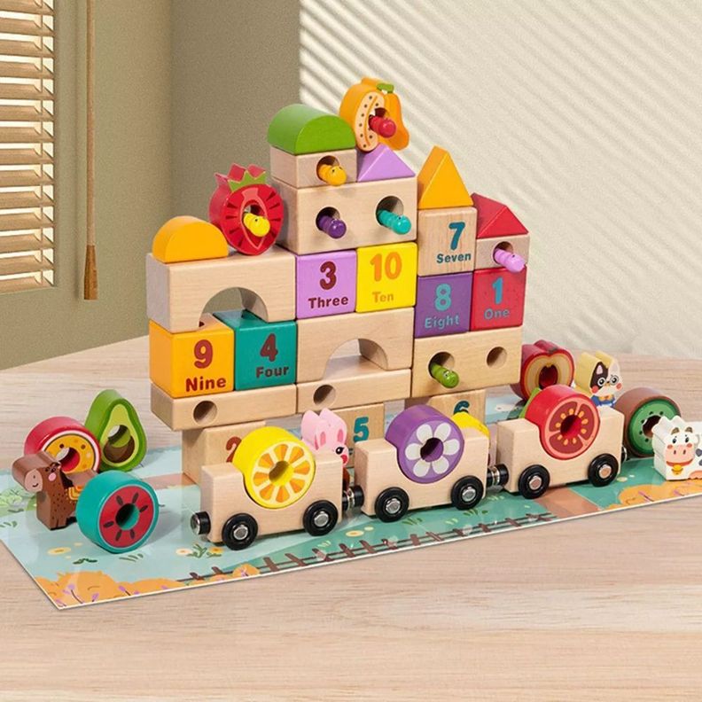 Bloques Construcción Tren Madera Magnético Juguete Didáctico-4