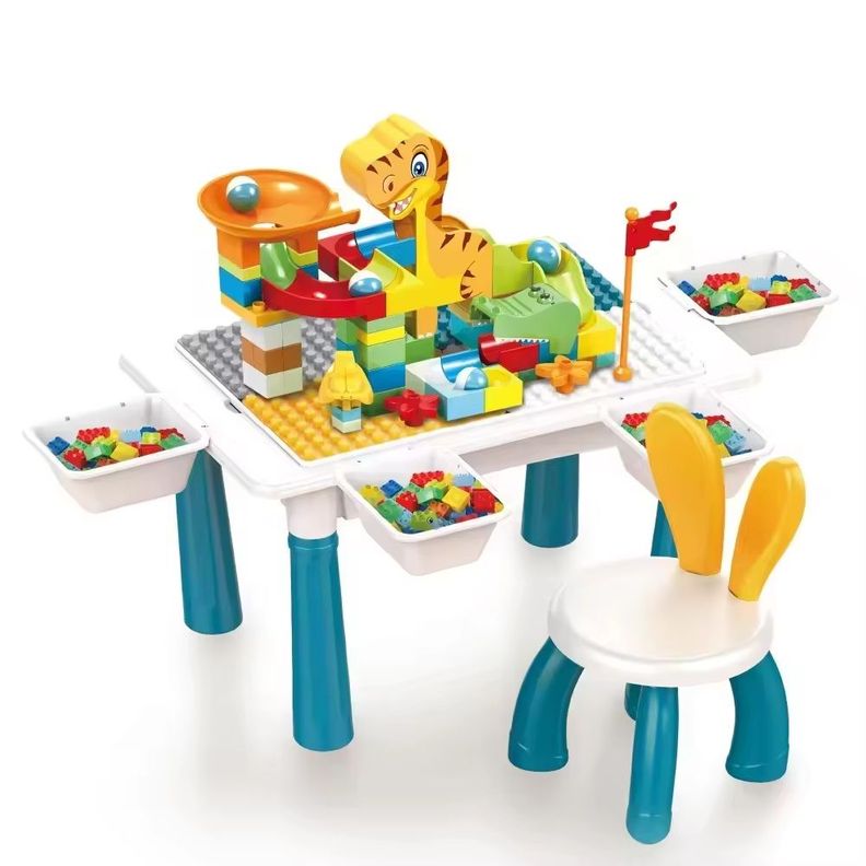 Mesa de Bloques con Toboganes, Incluye Silla y 104 Bloques-0