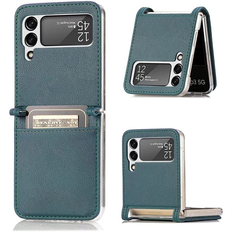 Carcasa Cuero Tpu Verde Compatible Samsung Z Flip 3 + Lámina-1