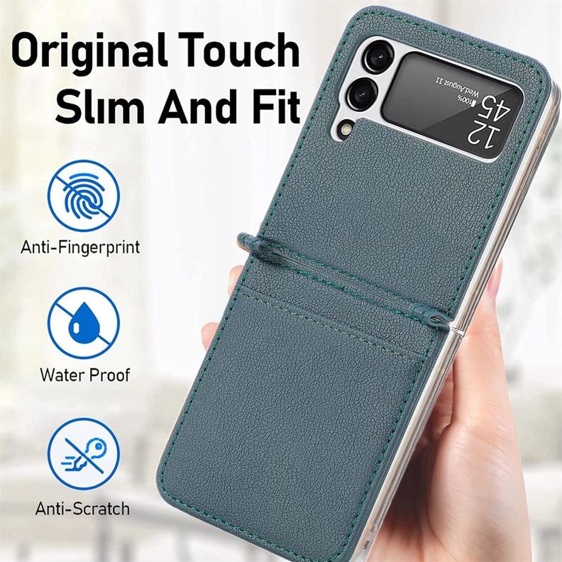 Carcasa Cuero Tpu Verde Compatible Samsung Z Flip 3 + Lámina-3