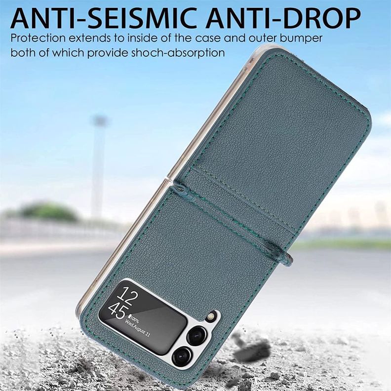 Carcasa Cuero Tpu Verde Compatible Samsung Z Flip 3 + Lámina-4