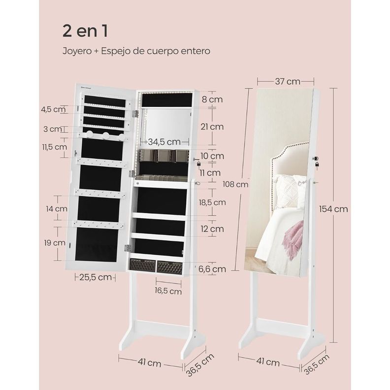 Joyero Organizador Espejo y Luces LED Integradas-2