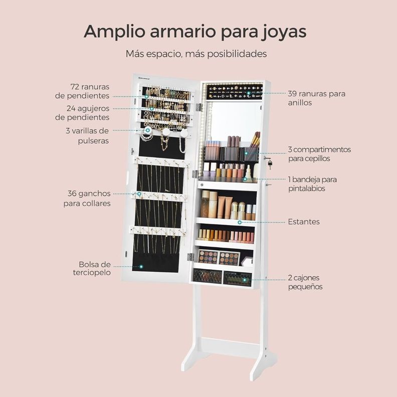 Joyero Organizador Espejo y Luces LED Integradas-6