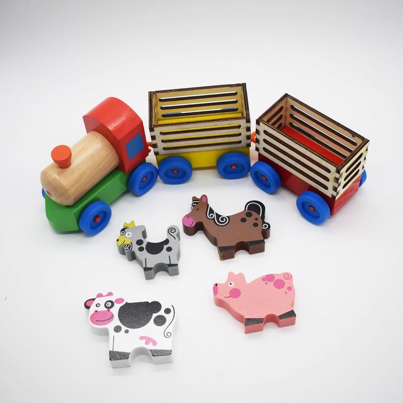 Tren de Madera de Juguete con Animales de Granja-4