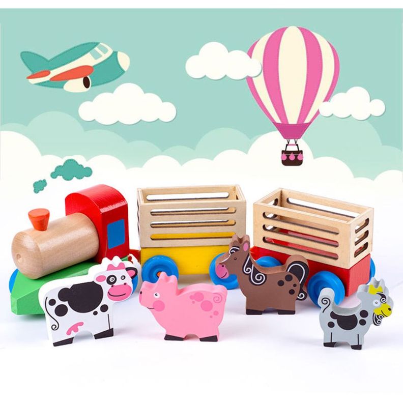 Tren de Madera de Juguete con Animales de Granja-5
